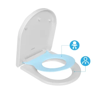 TODOT Abattant WC Familial Forme D avec Siège Enfant Bleu Magnétique Frein de Chute Charnière Réglable pour Adultes et Enfants Démontage Rapide