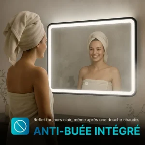 Miroir LED 60x80 cm avec cadre aluminium noir