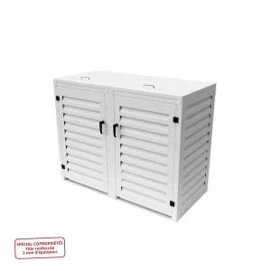Abri poubelle double – blanc – spécial copropriété – 129,2 x 158,8 x 92,6 cm – pour poubelles 360 L – Ref. MAC360RBL-MACMC360RBL