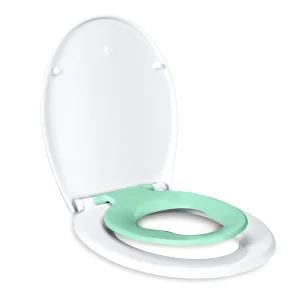 Abattant WC Familial en Polyéthylène avec lunette de Toilette siège Enfant Magnétique - Frein de Chute - Charnière Réglable - Vert
