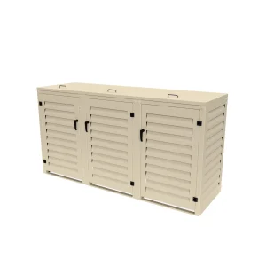 Abri poubelle triple – crème – 115,9 x 196,2 x 62,4 cm – pour poubelles 120 L – Ref. MAC120CR-MACMC120CR-MACMC120CR