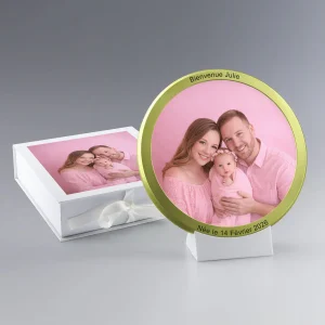 Grande Médaille de Naissance Personnalisée Photo en Verre et Métal