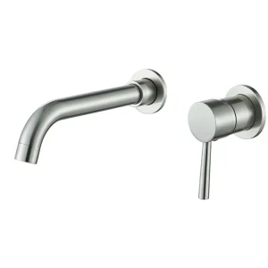 Robinet mitigeur lavabo mural encastré argent brossé VALLERA